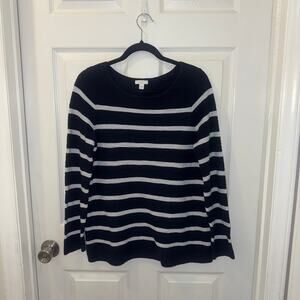 J. Jill navy and white stripe lightweight sweater size Small cotton knit coastal